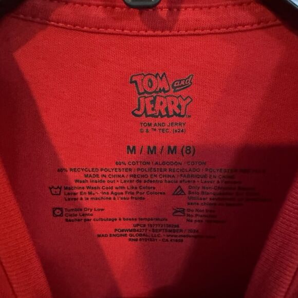 Tom And Jerry T-Shirt Medium 8 Youth Stay Chill Red Short Sleeve Cartoon Tee - Picture 3 of 6
